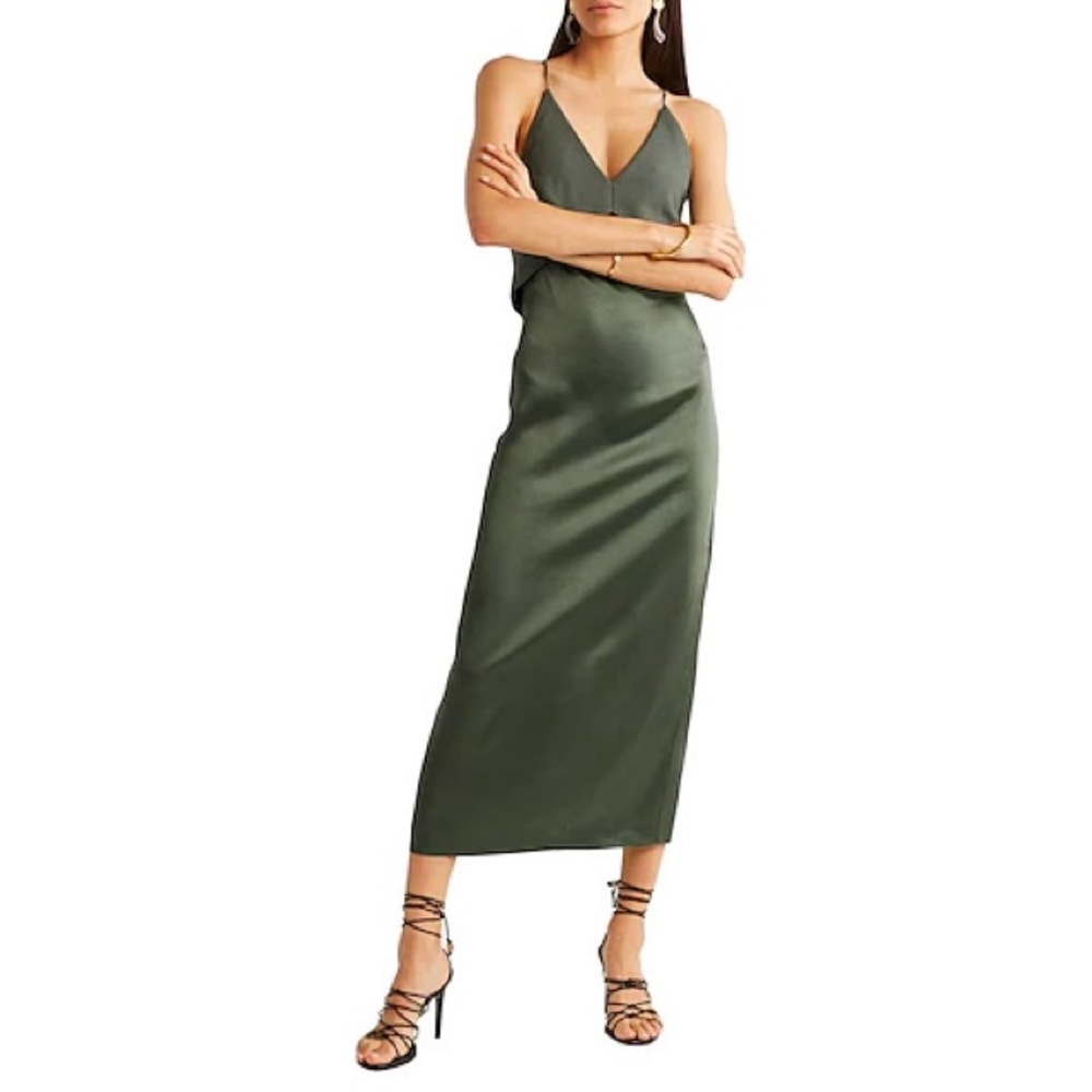 Dion Lee Satin and Crepe Midi Dress, Green, Sz AUS 10 / US 4 NWT